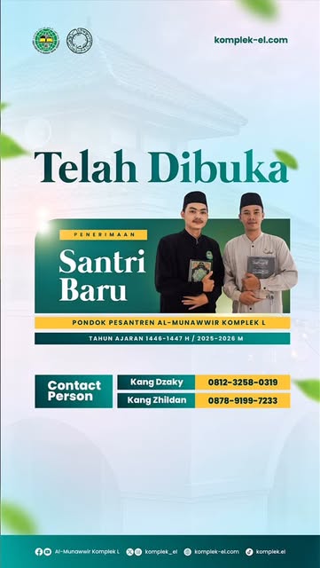 #Pondok Krapyak Yogyakarta Reel by @komplek_el - H-7 PSB 2025 Di Tutup❗
Segera daftarkan diri anda di Pondok Pesantren Al-Munawwir Komplek L Krapyak Yogyakarta.
Info lebih lanjut klik link di bawa