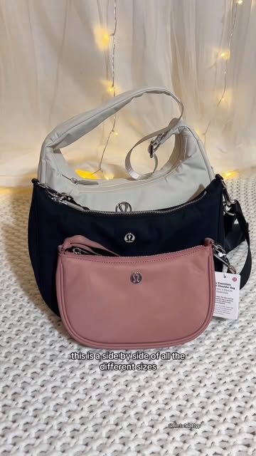 #Lululemon Bag Styles 2026 Reel by @hintofnattyp (verified account) - quick size comparison of The City Essentials Shoulder Bag: mini, small, and 4L โค๏ธ @lululemon #lululemon #lululemoncreator #lululemonsizecomparison #ci