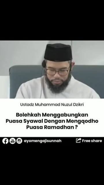 #Puasa Ganti Ramadhan Reel by @ayomengajisunnah - 🔖 Bolehkah Menggabungkan Puasa Syawal Dengan Qadha Puasa Ramadhan?
🎙️ Ustadz Muhammad Nuzul Dzikri حفظه اللـہ
🎬 Follow @ayomengajisunnah
🔁 Free