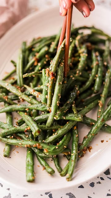 #Chinese Style Green Beans Reel by @whatgreatgrandmaate - Garlicky umami Chinese style roasted green beans! These taste like your favorite takeout side dish with minimal effort. They are packed with flavor.