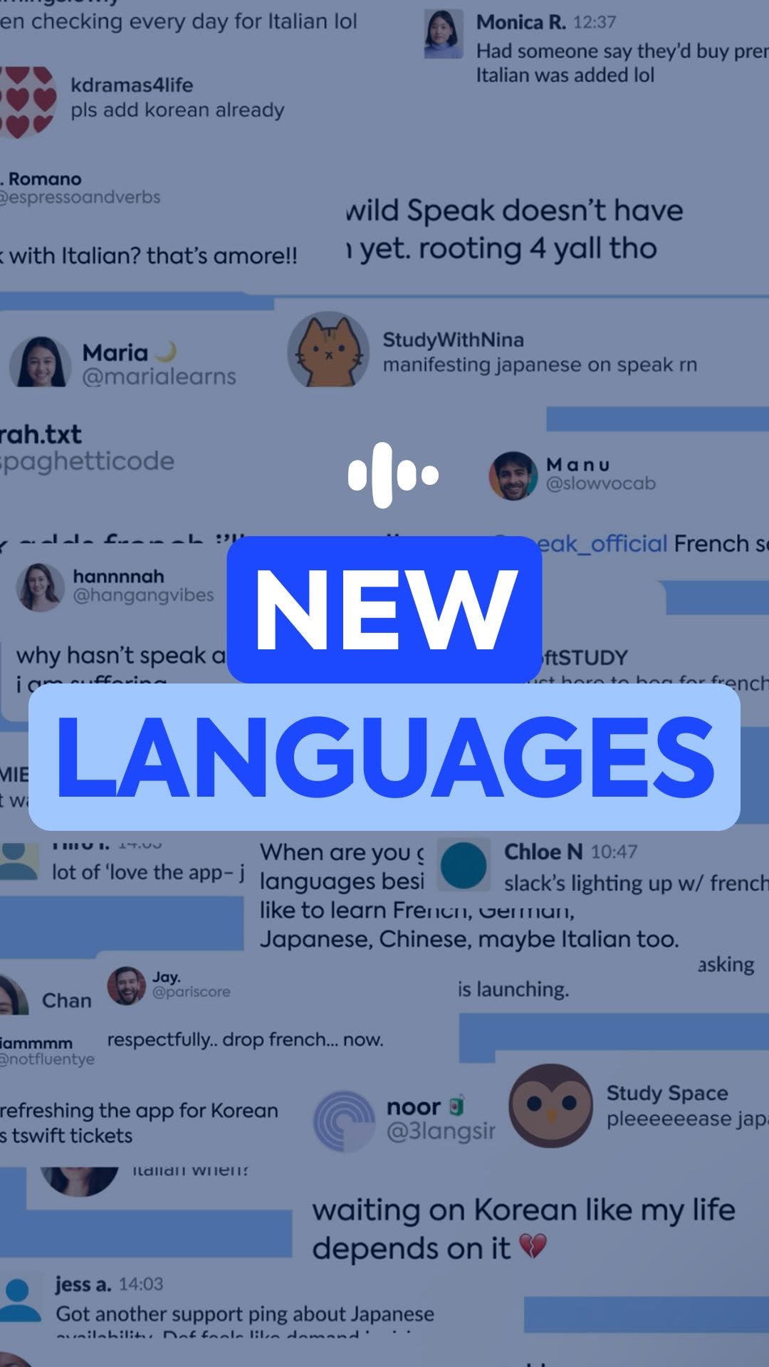 Now on Speak: Korean, Japanese, Italian & French 🗣️ (in addition to English and Spanish!) Which one are you learning first?