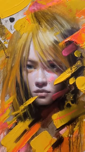 #Abstractportrait Reel by @lutherpaola (verified account) - Bold palette knife abstraction collides with the delicacy of portraiture in this striking composition. The tension between rough impasto and smooth fa