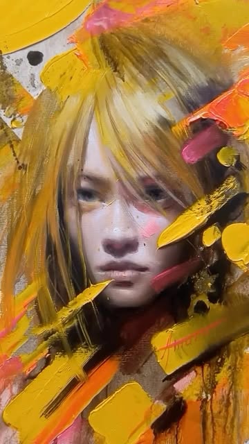 #Abstractportrait Reel by @lutherpaola (verified account) - Bold palette knife strokes collide with the delicacy of portraiture in this composition, where rough impasto contrasts with smooth modeling of the fac