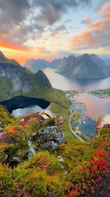 #Norwegian Fjords Landscape Reel by @m.j.fotografia (verified account) - Midnight Sun in Lofoten - Norway 🌞💭💕