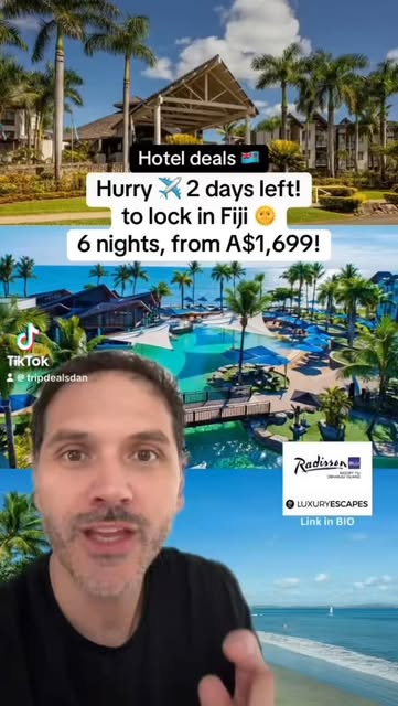 #Fiji Island Vacation Deals Reel by @tripdealsdan - 🌴 Fiji Paradise Awaits! 🌊✨ - Link in Bio
6 Nights at Radisson Blu Resort, Denarau Island 🏝️
🍳 Daily Breakfast
🍽️ 2x Lunches + 1x Dinner
👶 Kids
