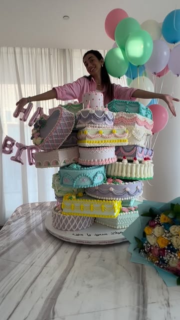 #Fancy Cake Reel by @yummybakes - I own a cake shop, but never get a birthday cake… This year, I decided to change that!! I dreamt up a gravity-defying MASTERPIECE made up of pastel co