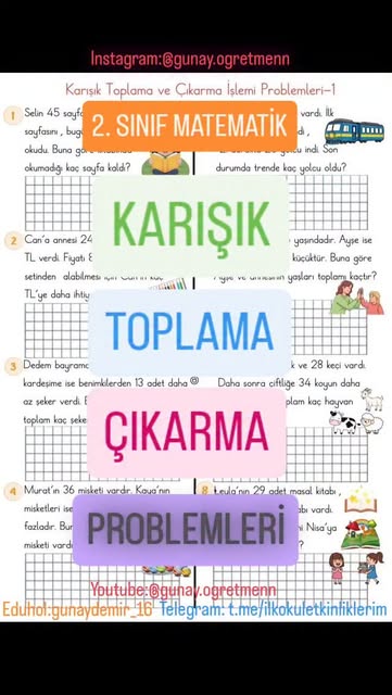 #2sınıfmatematik Reel by @gunay.ogretmenn - 2. Sınıf Karışık Toplama - Çıkarma Problemleri🧿
.
.
.
.
#günayöğretmen #problemler #problem #matematik #matematikproblemleri