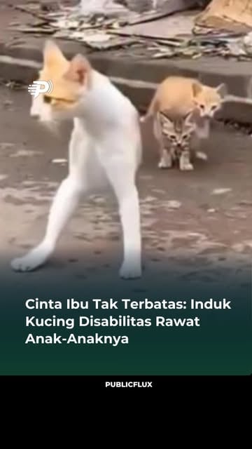 #Kucing Reel by @publicflux - Sebuah video viral di X memperlihatkan induk kucing yang kehilangan kedua kaki depannya akibat kecelakaan. 

Meski hanya bertumpu pada kaki belakang, 