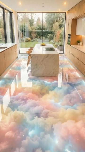 #Sky Reel by @weird__designs - This kitchen floor looks like a pastel sky
#interiordesign #homedesign #epoxyfloor #fantasyfloor #kitchendesign