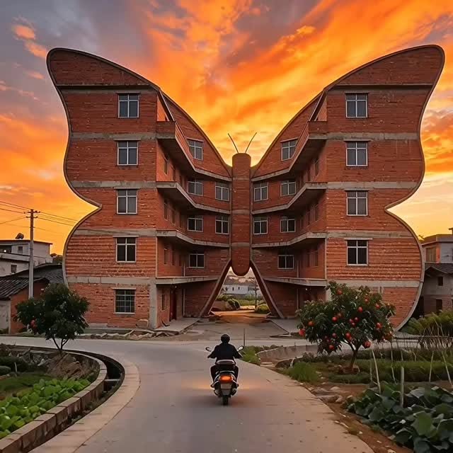 #Home Fly Architecture Entertainment Reel by @luxurydreamhub - When architecture takes flight. 🦋✨ This stunning butterfly-inspired design soaring against a golden sunset is a true testament to creativity without