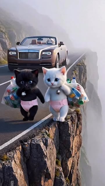 #Life Reel by @villagetoone - Two Kittens, Two Destinies - A Test of Fate.
Two helpless kittens were hanging between life and death.
A wealthy lady rescued the white kitten and ra