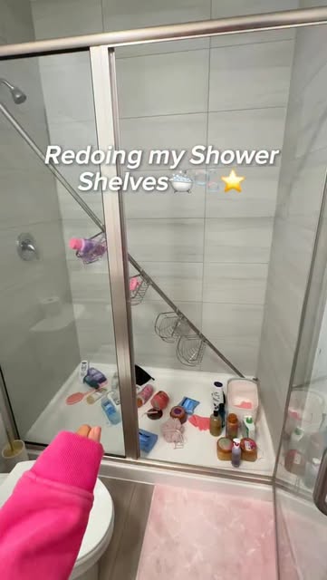 #Showertok Reel by @thesidneyjewel (verified account) - my shower needed some TLC🫣🛁🫧 the pink tension rod with shelves is on my Amazon Storefront under recent purchases🤗 #showertok #shower #bathroommak