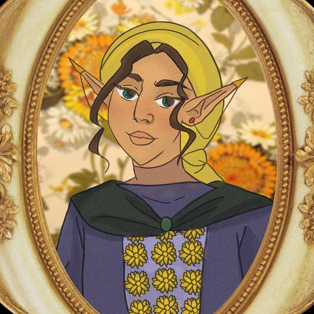 posting over a year later π₯² props to moms who work from home, idk how they do it! Hereβs a portrait of my dnd character, a high elf bard, Thia Liadon π»π»β¨