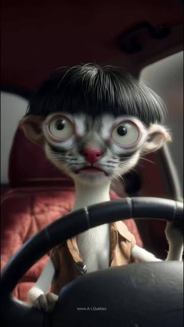 #Bus Cat Hair Reel by @aiiimagesofficial (verified account) - The confidence level is at 100%, but leg length is at 10%. 🚗😹 That glorious hair is blowing in the wind and he is feeling the music way too hard. Bu