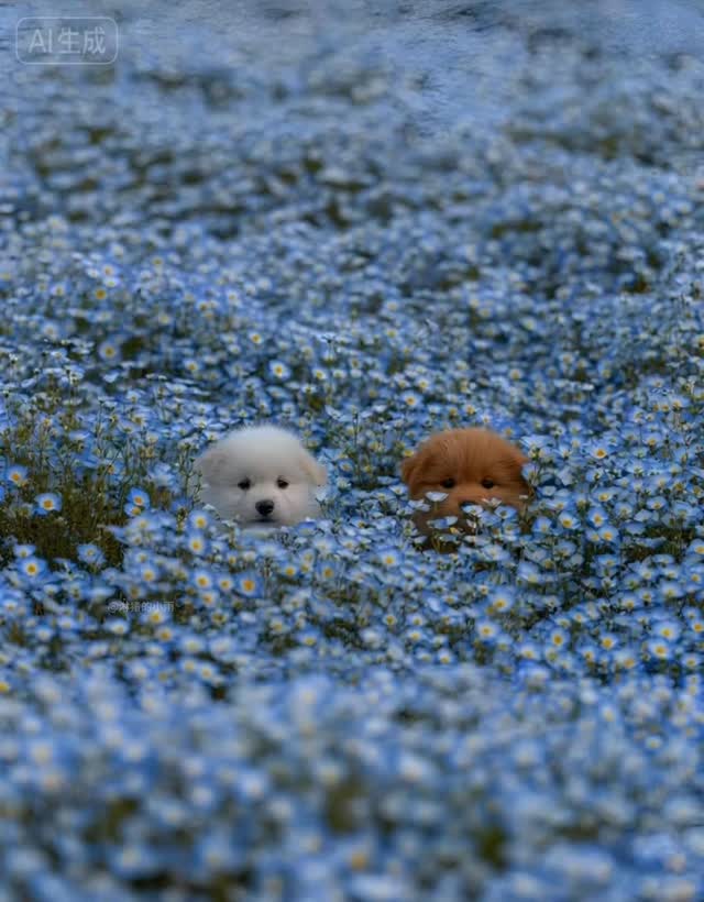 Lost in a sea of blue, where every petal holds a secret. πΎππΌ #cuteanimals #puppylove #naturephotography #aesthetic #floralmagic