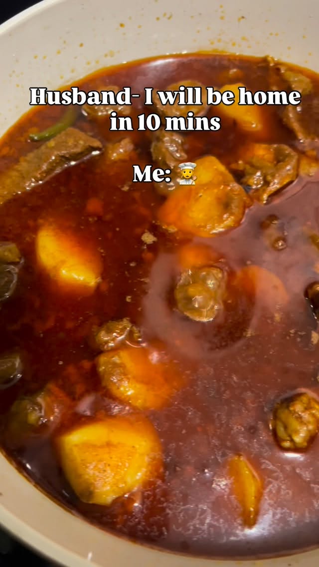 Aloo Gosht supremacy 🤤🤍 Slow-cooked tender meat with soft potatoes — a classic South Asian comfort dish 🍲✨ Comment RECIPE and I’ll DM you 👇 👉 Follow for more cooking chaos 🍳😂 . . . Simple fo