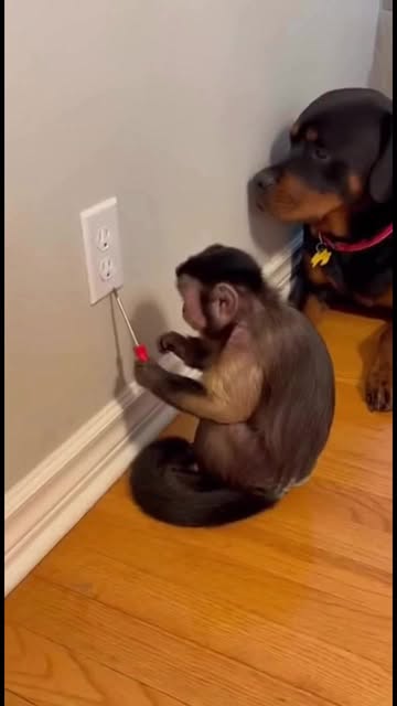 #Dog Reel by @yaboozaru - Je crois qu'il a lâché un gaz en même temps 💨😭 #singe #monkey #chien #dog #electrocution #saiyan #france #IA