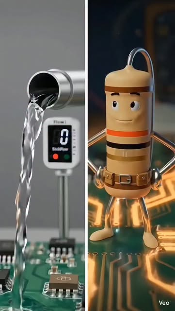 #Analogy Reel by @geobrainscience2026 - Here's a water flow analogy:
- Resistor: A narrow pipe that restricts water flow (current). The narrower the pipe, the higher the resistance.
- Capac