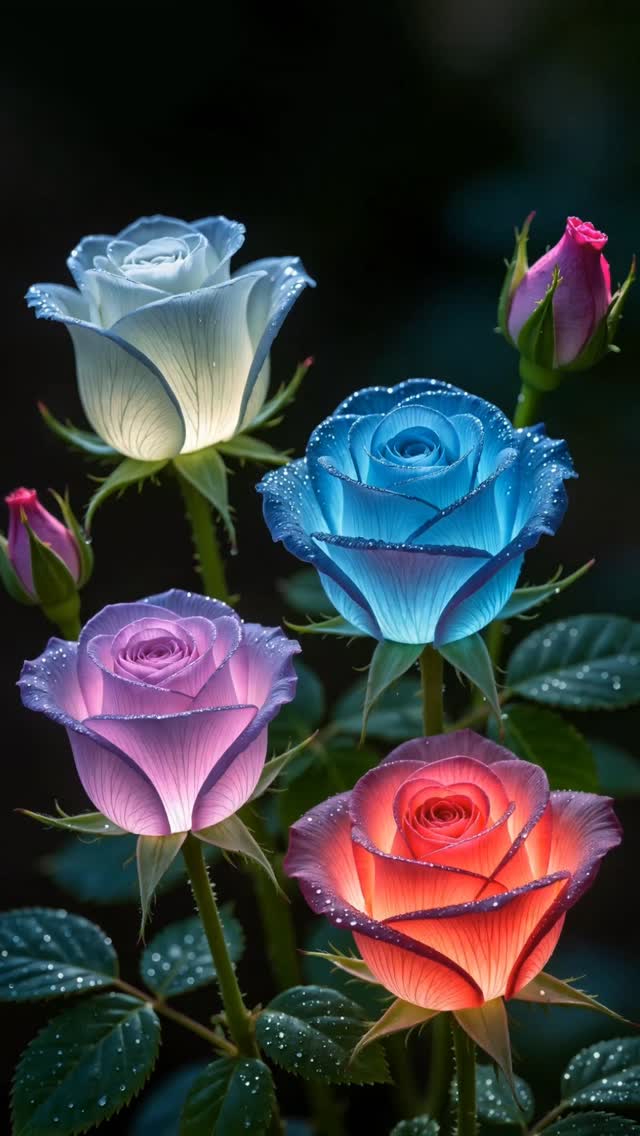 Blooming with a light of their own. πΉβ¨ These luminous roses are the perfect touch of magic for a dreamy night. ππ β#floralbeauty #glowingroses #naturephotography #aesthetic #magicmoments