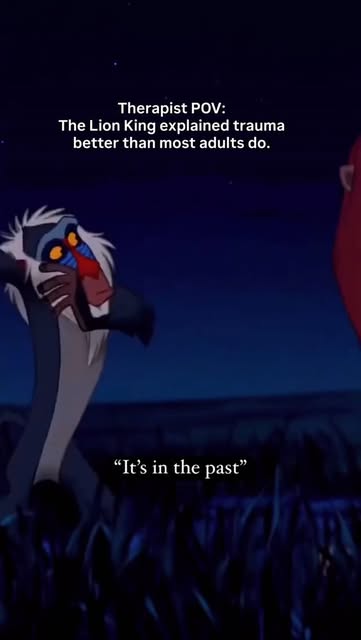 #Hakunamatata Reel by @iamemilyzeller - Rafiki hits Simba on the head.
Simba yells, "Ow! What was that for?"
Rafiki says:
"It doesn't matter. It's in the past."
Simba replies, "Yeah, but