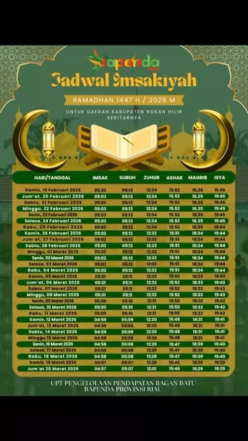 #Imsakiyah Ramadhan 2026 Padang Reel by @samsat_baganbatu - Marhaban ya Ramadhan 1447 H/2026 M β¨
Jadwal Imsakiyah Untuk Wilayah Kabupaten Rokan Hilir.
Keluarga Besar UPT Pengelolaan Pendapatan Bagan Batu
Bapen