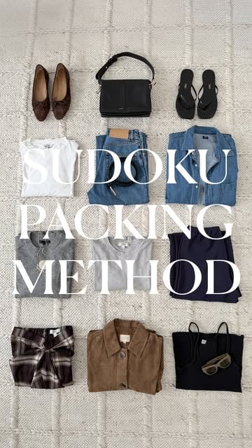 #Sudoku Reel by @mademoisellejaime (verified account) - Have you tried the Sudoku Packing Method? If you always struggle with overpacking, or want an easy cheat sheet to master packing for a short trip then