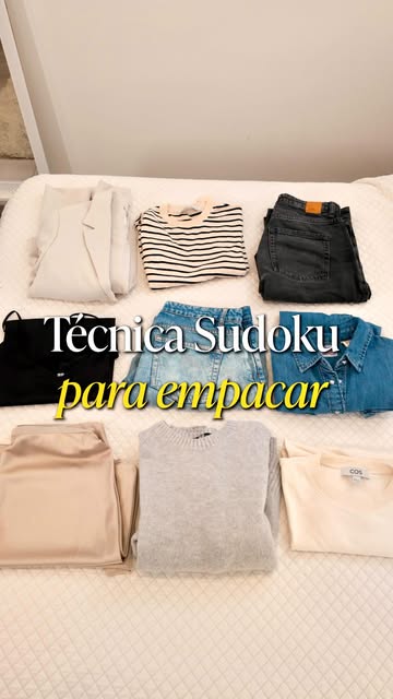 #Sudoku Reel by @cecisaia (verified account) - Obsesionada con la técnica Sudoku para empacar (y no solamente porque ame jugar al Sudoku 😅)
Con solo 3 prendas podemos hacer más de 25 combinacione
