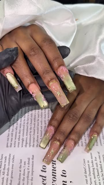 #3dnails Reel by @tnailguy (verified account) - This is NOT a $60 set… 👀
Soft nude, sage ombré, gold frames & 3D details.
Freestyle sets always hit different.
Be honest… what would you price this