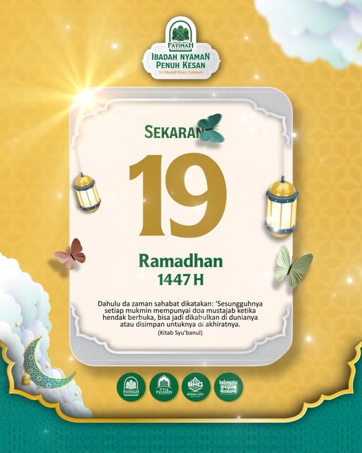 #Ramadhan Berapa Hari Reel by @masjidraya.fatimah - Hari Kesembilan belas Ramadhan🌙
.
"Dahulu di zaman Sahabat dikatakan: 'Sesungguhnya setiap mukmin mempunyai doa mustajab ketika hendak berbuka, bisa