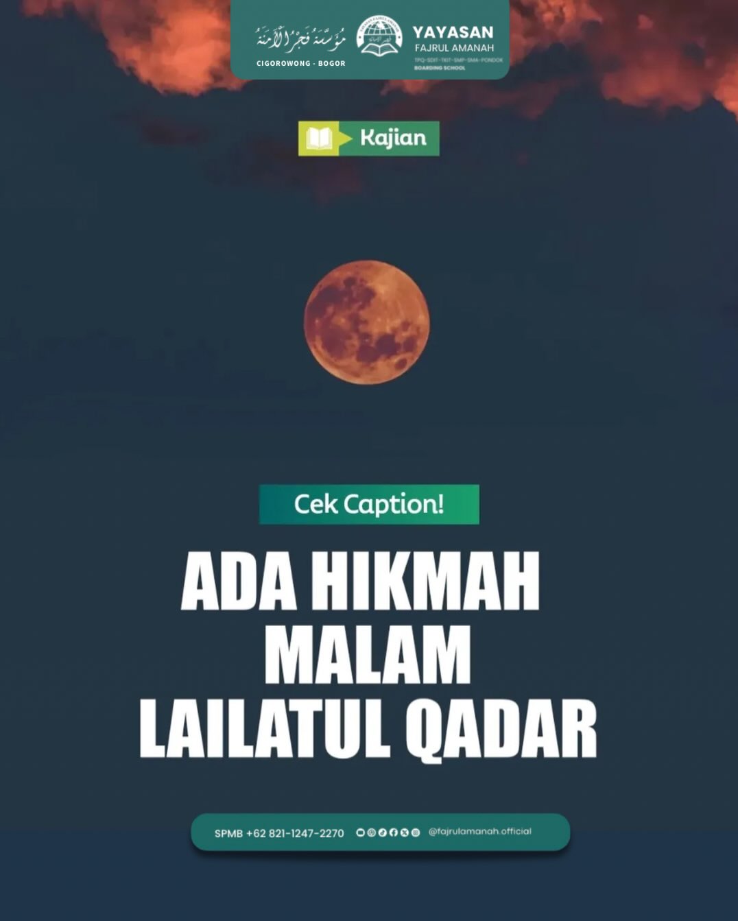 Rasulullah ay bersabda: إِنَّ هَذَا الشَّهْرَ قَدْ حَضَرَكُمْ وَفِيهِ لَيْلَةٌ خَيْرٌ مِنْ أَلْف شَهْرِ مَنْ حُرِمَهَا فَقَدْ حُرِمَ الْخَيْرَ كُلَّهُ وَلَا يُحْرَمُ خَيْرَهَا إِلَّ مَحْرُومٌ Artinya: