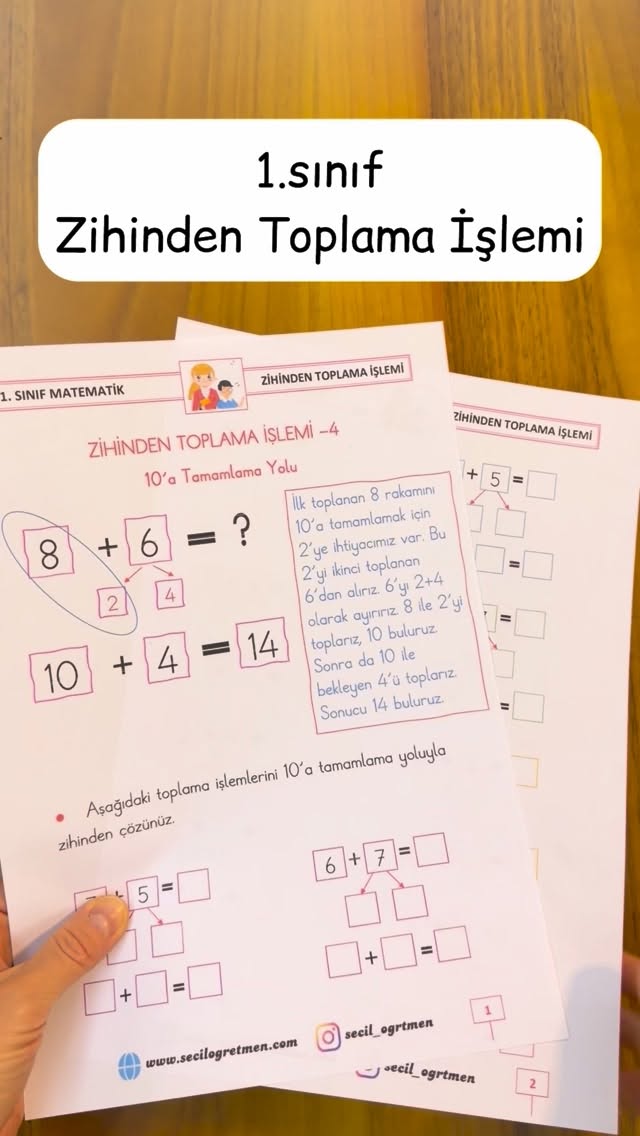 1. sınıflar ile “Zihinden toplama işlemi” çalışıyoruz. Burada 10’a tamamlama yolu için hazırlamış olduğum etkinliği çalıştık. İkinci yol olan 10 ayırma yolunu bir sonraki videomda çalışacağız. Hazırla