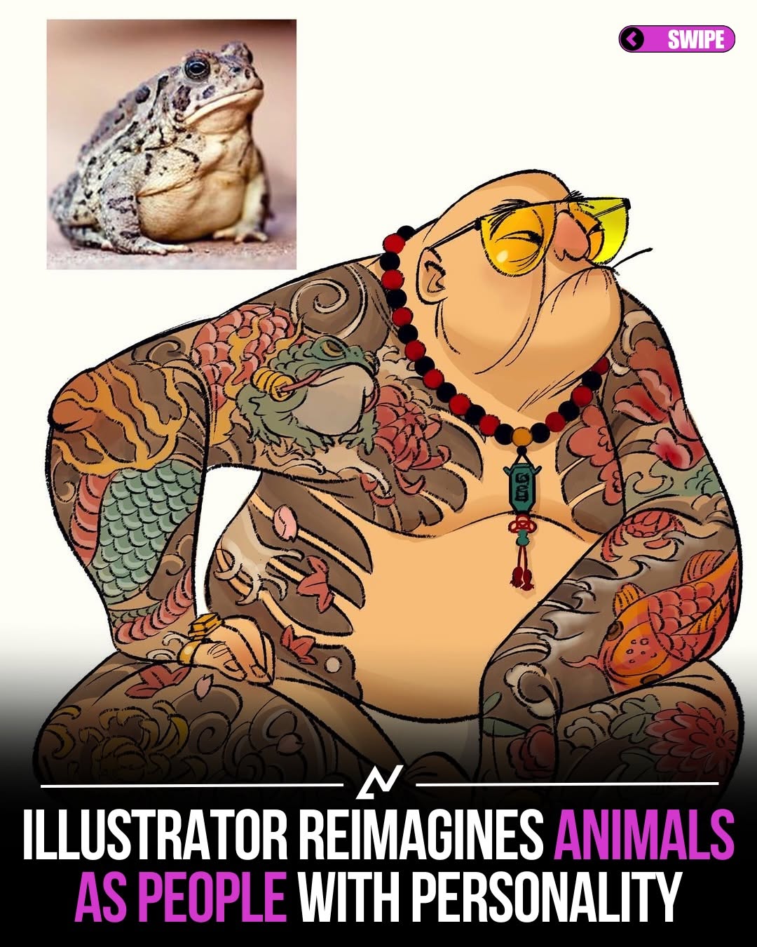 Connie Kang reimagines animals as human-like characters, giving each one a distinct personality, posture, and style. Her illustrations transform familiar species into figures that feel ready to step i