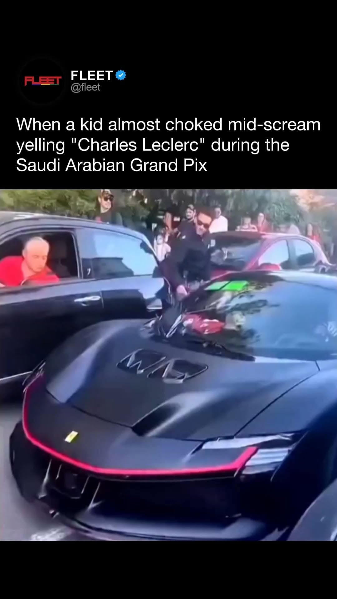 #Supercars Reel by @fleet (verified account) - At the 2024 Saudi Arabian Grand Prix, a young fan went viral after passionately shouting the name of Charles Leclerc during the drivers' parade. His e