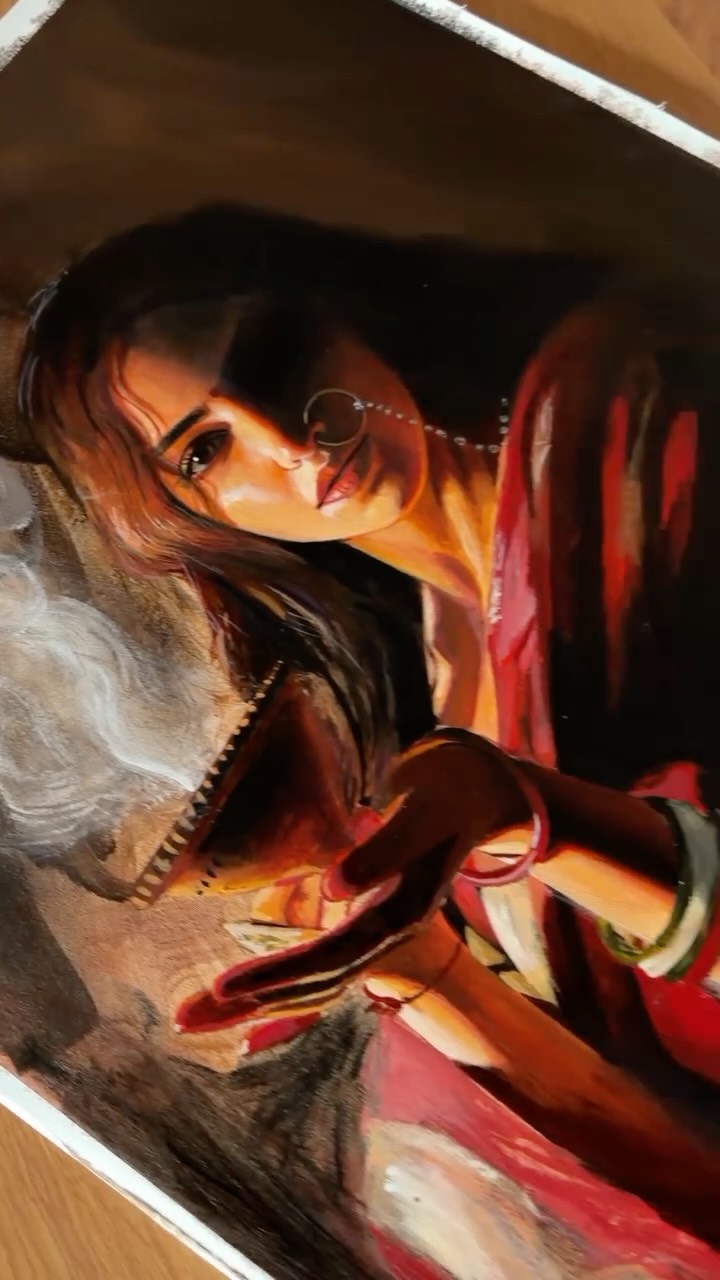 and now we eat on the palette ✨ Acrylics on linen Canvas A2 Size @ps.rathour #artreelsofinstagram #paintingvideo #artistreels #art #acrylicportrait acrylics portrait painting on Linen Canvas