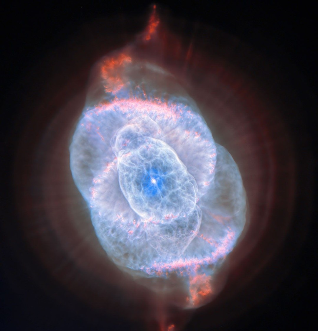 A new view of a cat's eye The Cat's Eye Nebula is a dying star. As it nears the end of its lifetime, its core collapses and its outer layers puff out into space in elaborate, complex patterns. Astron