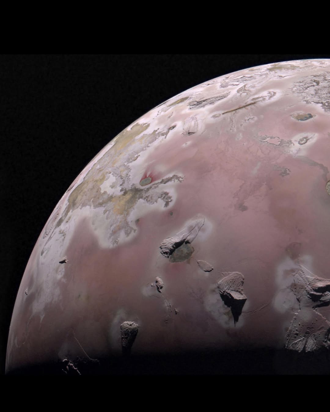 Eye? Oh!β£β£ This potato-y moon β complete with spots that look like eyes sprouting on a spud β is Io, Jupiter's volcanic moon. Our Juno spacecraft took this image of Jupiter's third largest moon durin