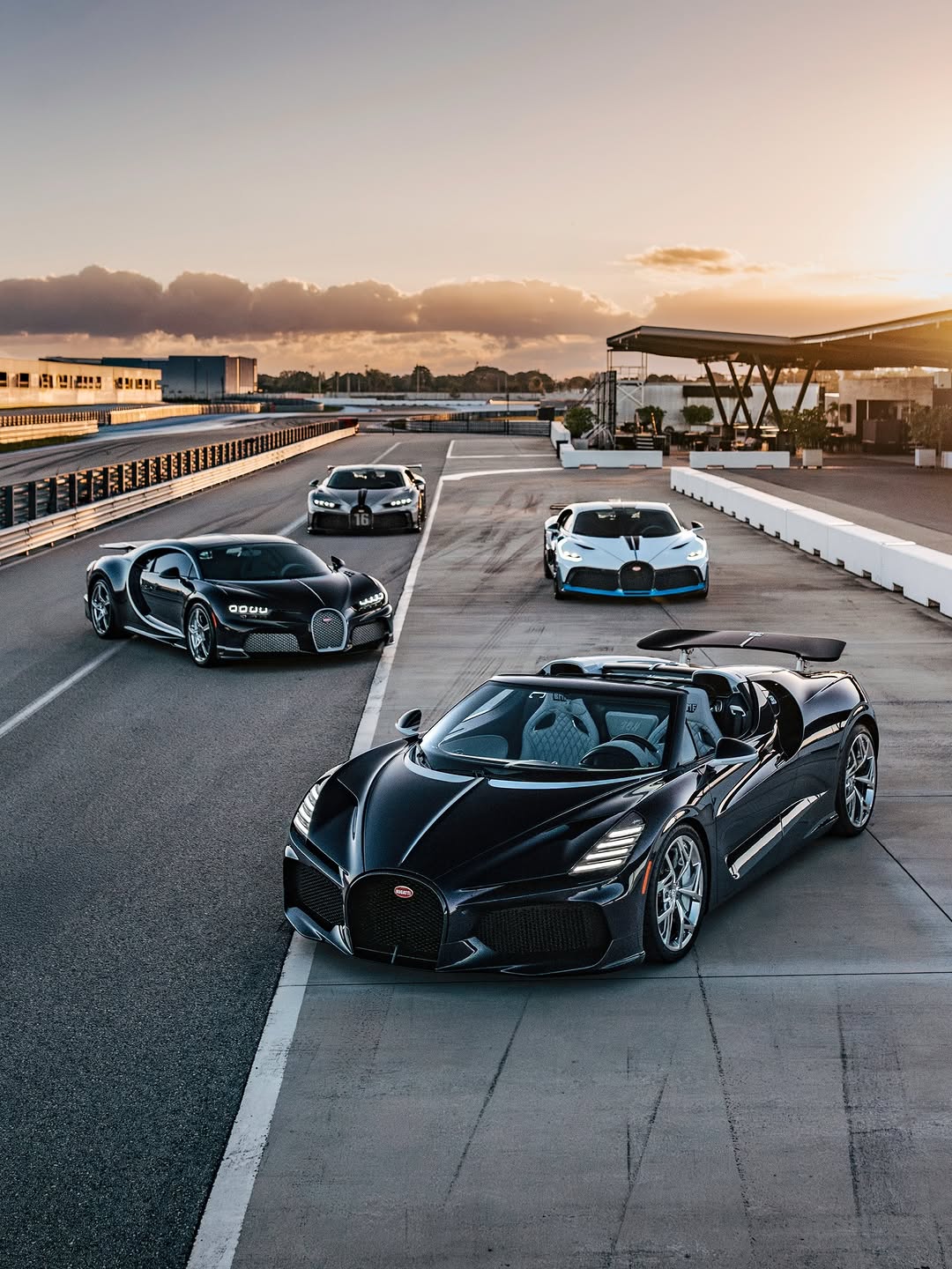 Under the Miami sun, four W16 BUGATTI icons are ready to unleash their full character on the track. Where performance becomes pure emotion. #BUGATTI #MISTRAL #CHIRON #DIVO captured by: @automotivelife
