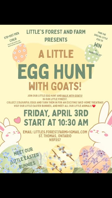 #Happy Little Farmstead Reel by @littles.forest.and.farm - Hop on over and visit us Friday, April 3rd to WALK WITH GOATS!
We are hosting a special, one of a kind, EGG HUNT in our little forest.
Will you be t