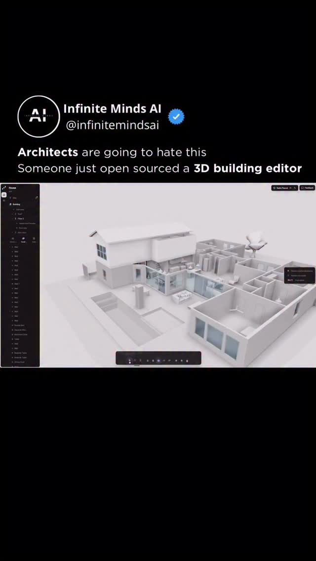 🚨 This could replace $50K architecture software. Someone just open sourced a full 3D building editor that runs entirely in your browser. No AutoCAD. No Revit. No expensive licenses. Built with Reac