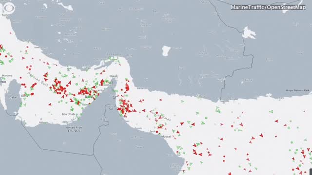 Timelapse footage showed the limited movement of cargo vessels and tankers through the Strait of Hormuz over the last 24 hours. With the Strait of Hormuz remaining largely closed after the Iran war b