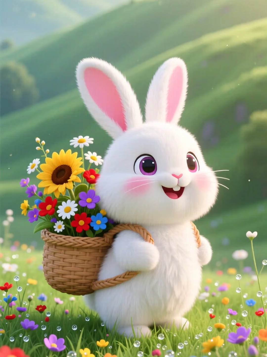 Spreading sunshine and flower power wherever I go! π°πΈ This little bunny is ready to brighten your feed with a basket full of spring magic. β¨π» #cuteanimals #bunnylove #springvibes #flowerpower #aes