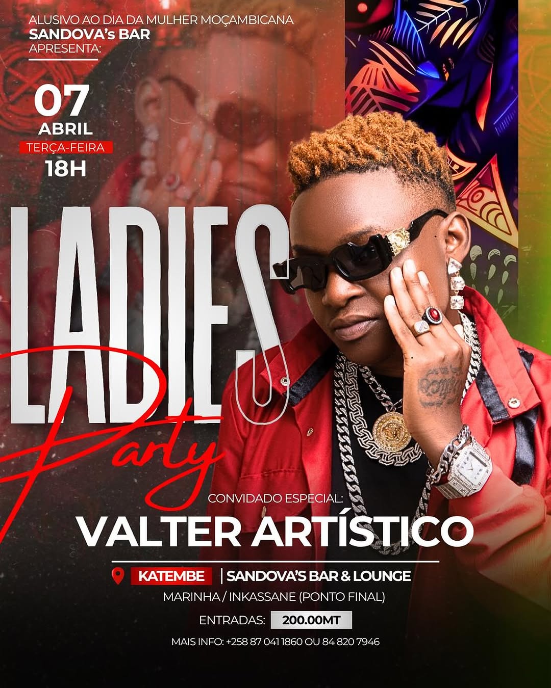 Família linda, dia 7 vamos comemorar o dia do ponto fraco de um homem, a mulher! O local é novo em Katembe, chama-se SANDOVA’S Bar & Lounge! É mesmo na Marinha Ponto final