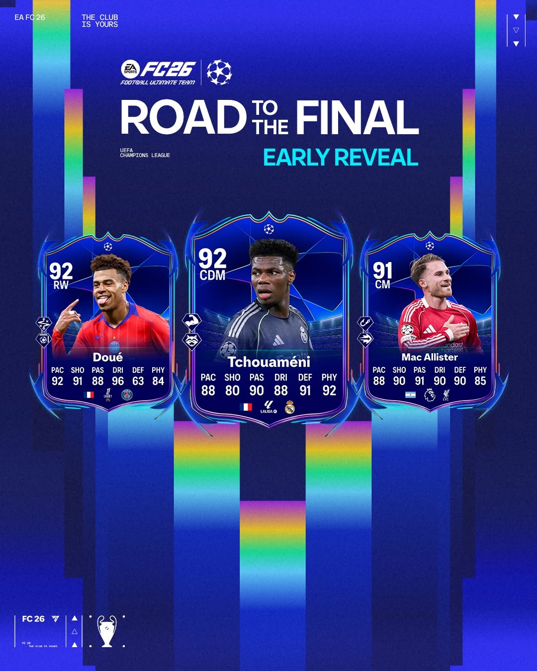 Warming up for the QFs in @easportsfc - here’s your early look at some of the stars of Road To The Final! 💫 Full reveal on Friday 🎮 #FC26UCLUT