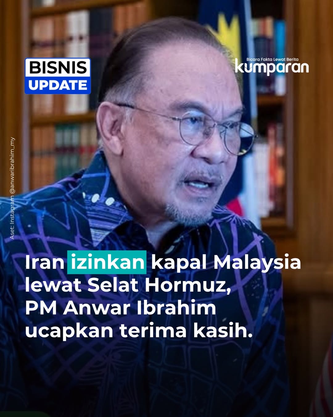 Perdana Menteri Malaysia Anwar Ibrahim mengatakan Iran mengizinkan kapal-kapal Malaysia melintasi Selat Hormuz. Dikutip dari Reuters, izin itu didapatkan Malaysia usai dirinya berbicara dengan para pe