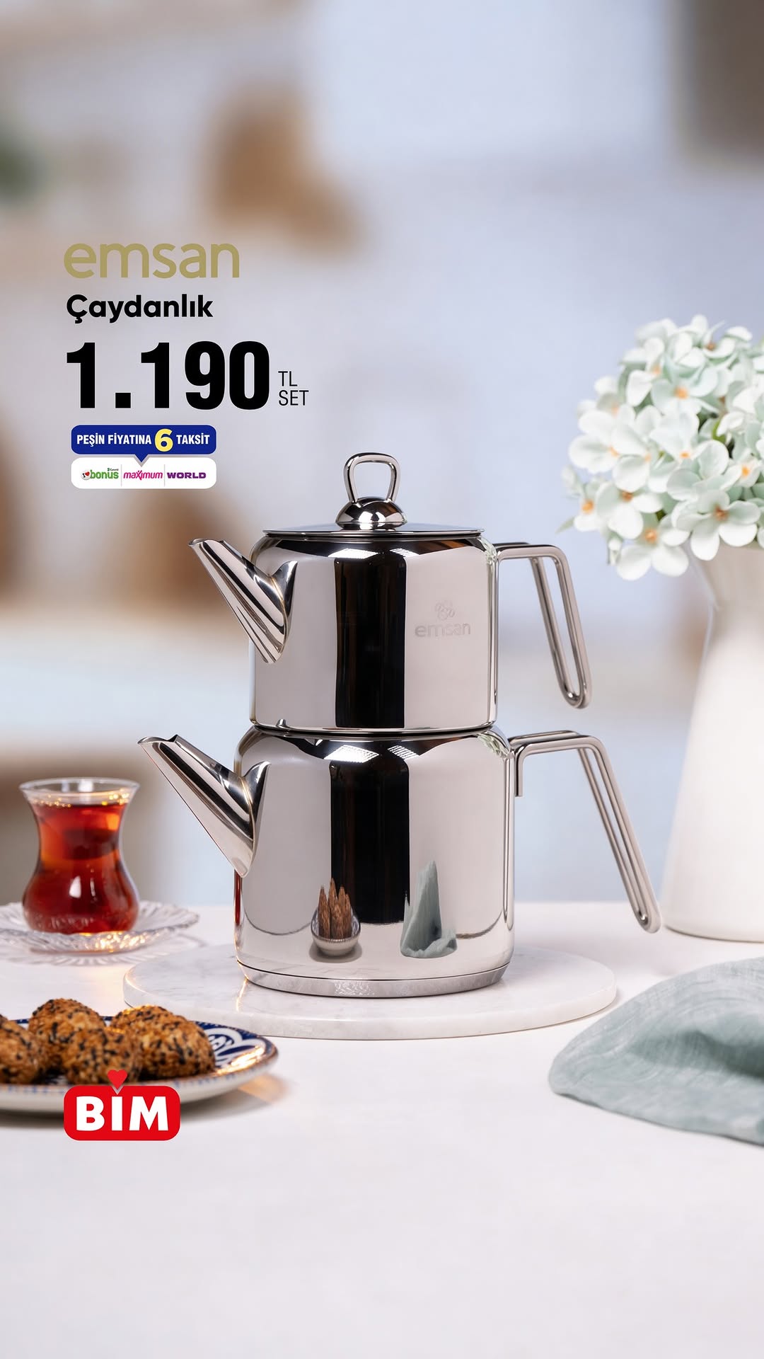 Emsan Çaydanlık 1.190 TL fiyatıyla 27 Mart Cuma'dan itibaren mağazalarımızda. #BİM #BİMAktüel #CumaAktüel