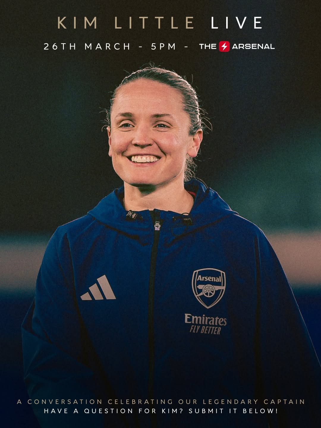 Kim Little - Live! Join us for a conversation tomorrow at 5pm, celebrating our legendary captain. Have a question for Kim? Submit it below!