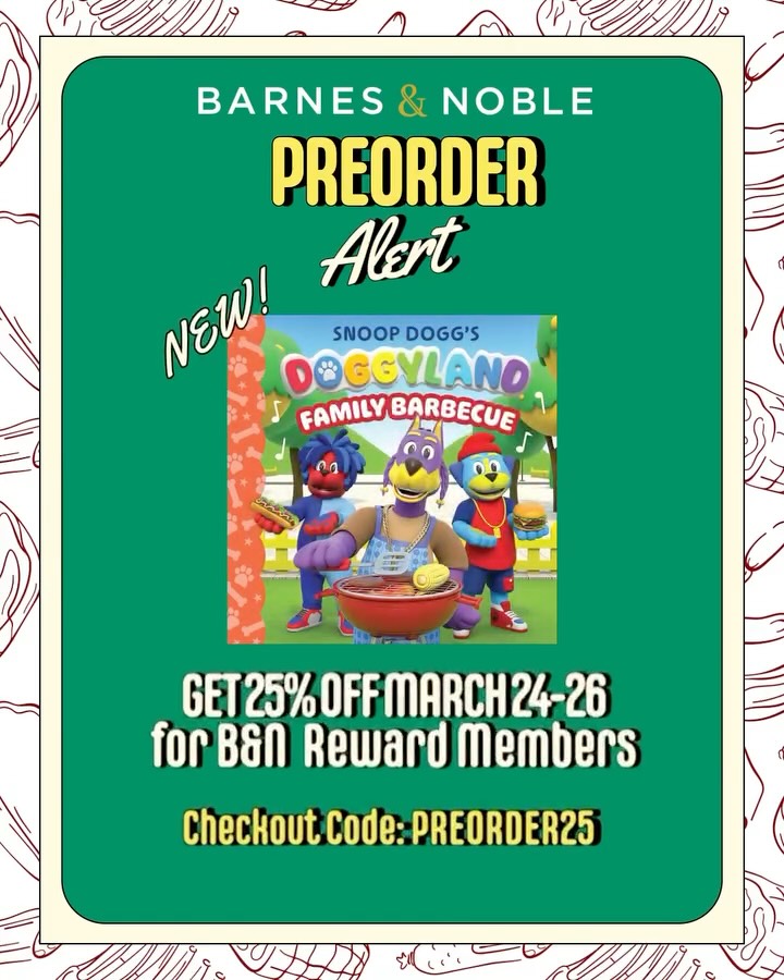 We’re so excited to reveal the cover of our brand-new book: Snoop Dogg’s Doggyland: Family Barbecue! It’s time to gather ‘round the grill with Bow Wizzle and the whole crew. Inspired by the hit “Fami